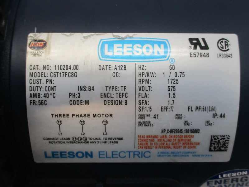 LEESON 110204-00 C6T17FC8G 575V 1.5A NSNP