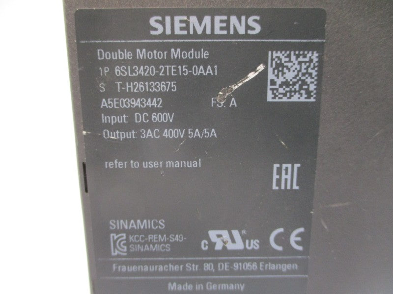 SIEMENS 6SL3420-2TE15-0AA1 600VDC 5A UNMP