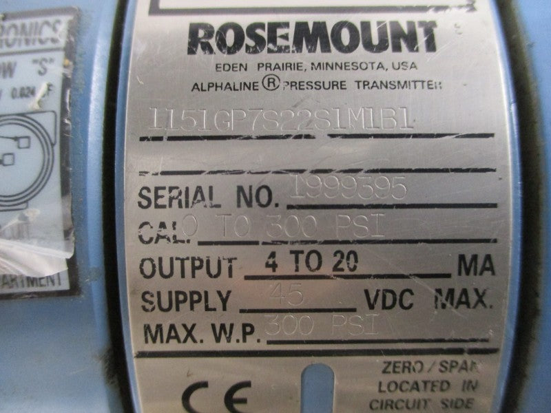 ROSEMOUNT 1151GP7S22S1M1B1 45VDC 300PSI UNMP