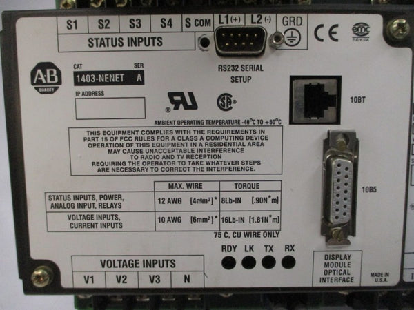ALLEN BRADLEY 1403-LM05A SER. A F/W 2.10 120/240VAC 5A UNMP