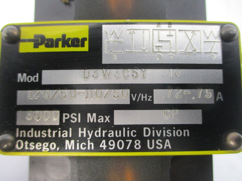 PARKER D3W3C5Y14 110-120V .72-.75A 3000PSI NSNP