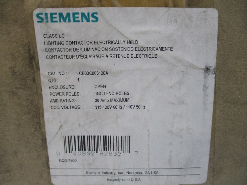SIEMENS LCE00C006120A 115-120V 30A NSMP