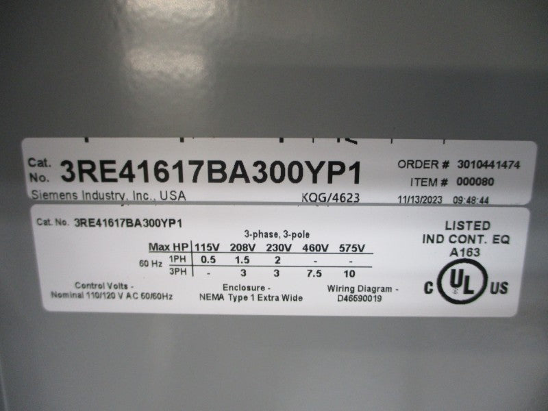 SIEMENS 3RE41617BA300YP1 110/120VAC NSMP