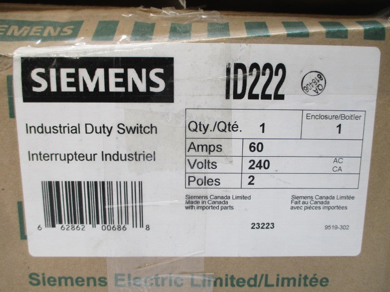 SIEMENS ID222 240VAC 60A NSMP
