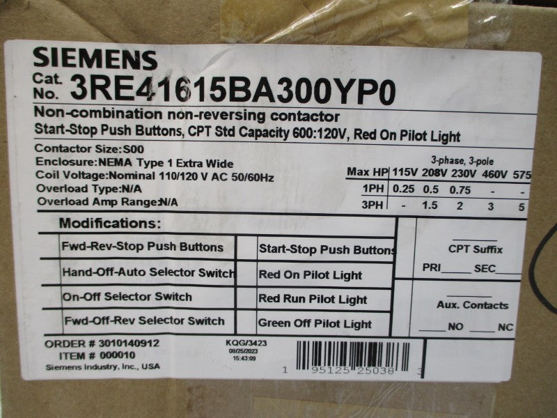 SIEMENS 3RE41615BA300YP0 110/120VAC NSMP