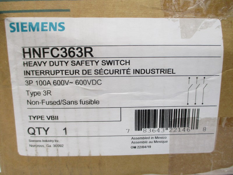 SIEMENS HNFC363R 600VAC/DC 100A NSMP