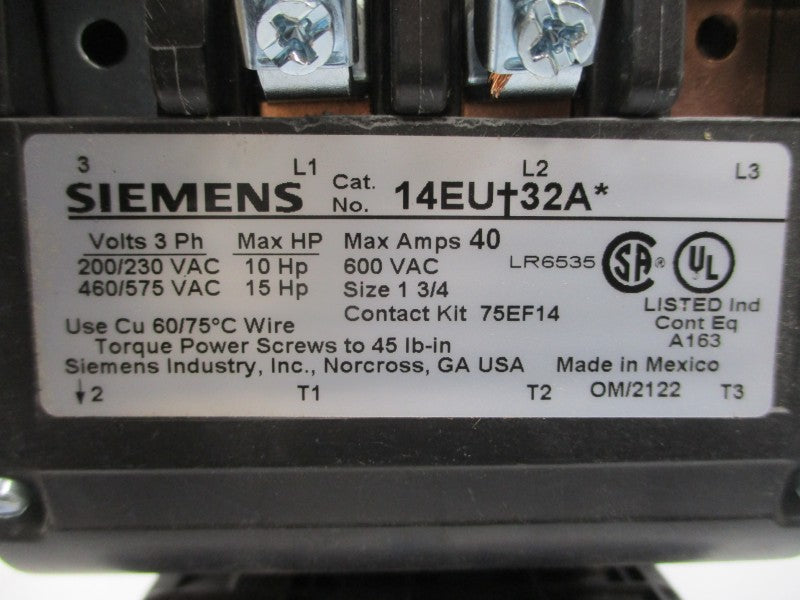 SIEMENS 14EUE32AD 200-208VAC 10-40A NSMP