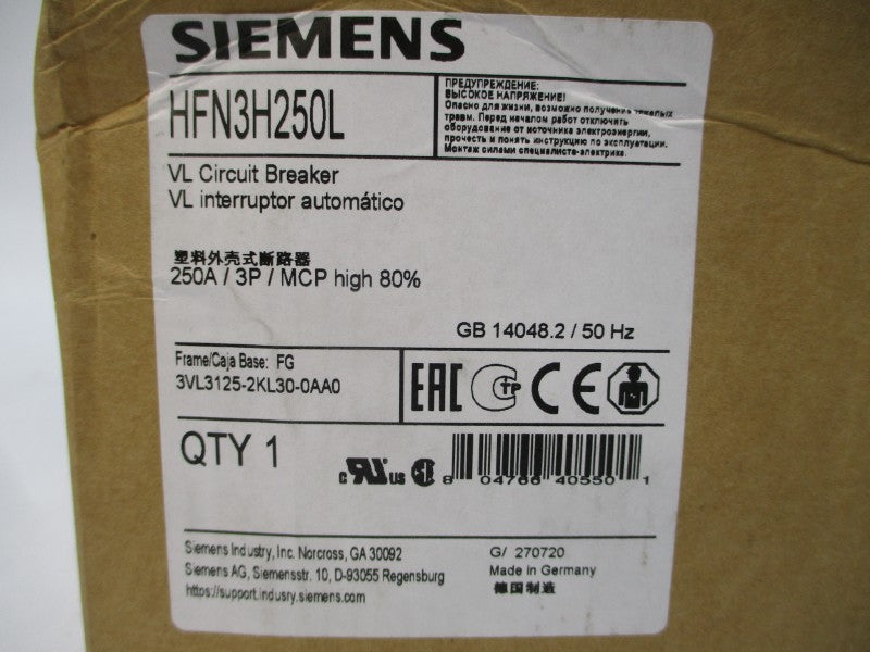 SIEMENS HFN3H250L 600V 250A NSMP