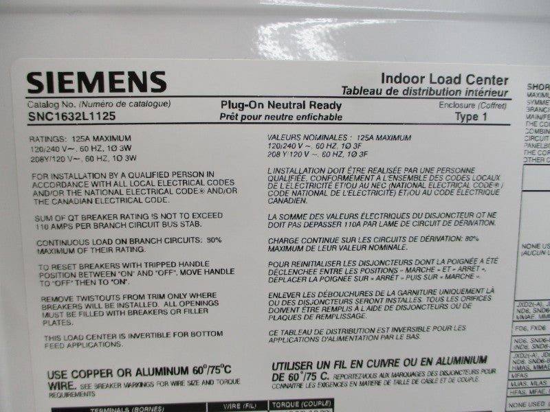 SIEMENS SNC1632L1125W 120/240V 125A NSMP