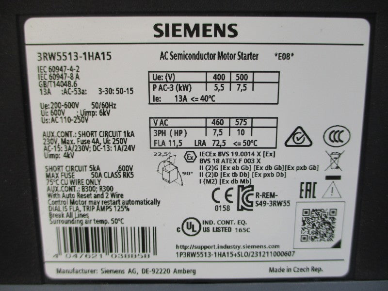 SIEMENS 3RW5513-1HA15 110-250VAC 13A NSMP