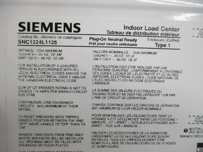 SIEMENS SNC1224L1125W 120/240V 125A NSMP