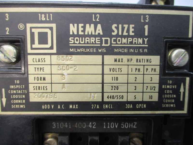 SQUARE D 8502SCO-2S SER. A 110/120V 30A UNMP