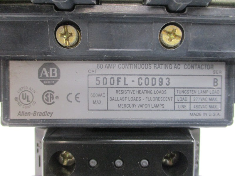 ALLEN BRADLEY 500FL-COD93 SER. B 110/115-120V 60A UNMP