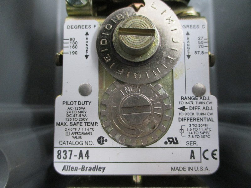 ALLEN BRADLEY 837-A4J SER. A 24-600V 80-190'F (BR/WH) NSMP