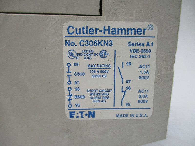 CUTLER HAMMER C306KN3 SER. A1 600V 3.0A NSMP