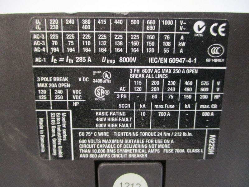 EATON DILM225A XTCE225H 110-130VDC 285A NSNP