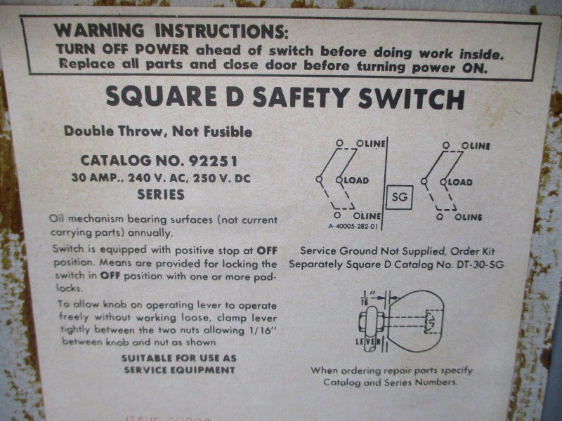 SQUARE D 92251 240VAC 30A NSNP