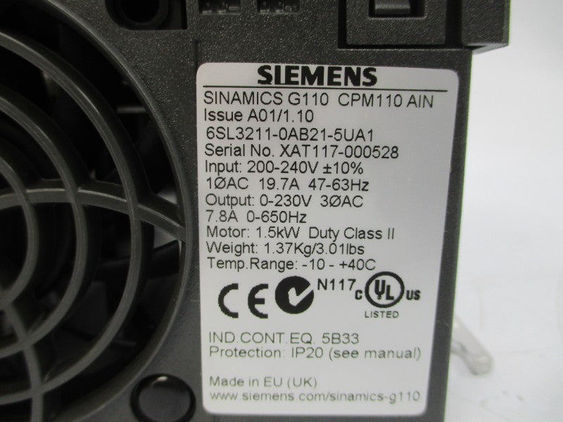 SIEMENS 6SL3211-0AB21-5UA1 200-240VAC 19.7A NSMP