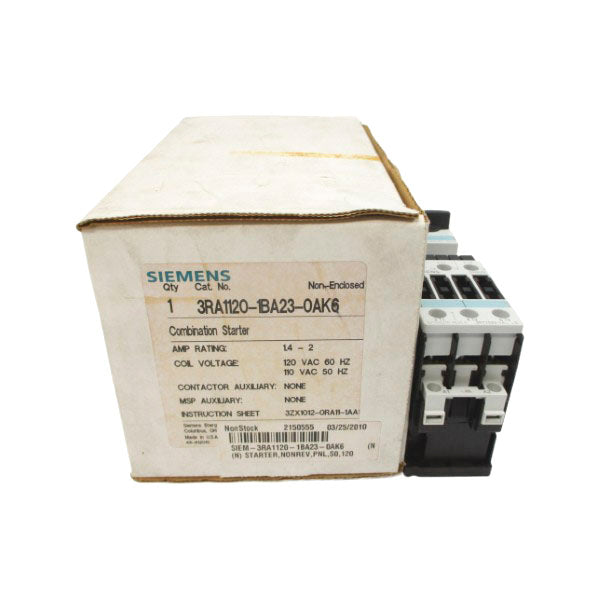 SIEMENS 3RA1120-1BA23-0AK6 110/120VAC 1.4-2A NSMP
