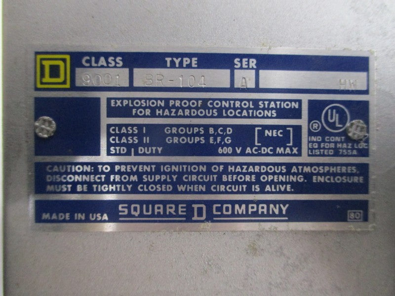 SQUARE D 9001BR-104 SER. A 600VAC/DC NSMP