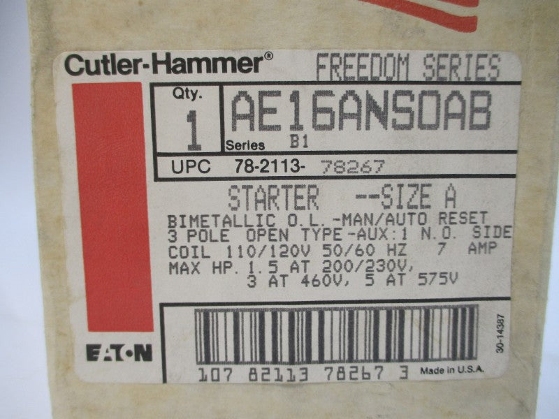 CUTLER HAMMER AE16ANS0AB SER. B1 110/120V 7A NSMP