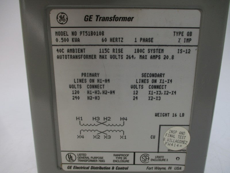 GENERAL ELECTRIC 9T51B0108 120/240V NSMP