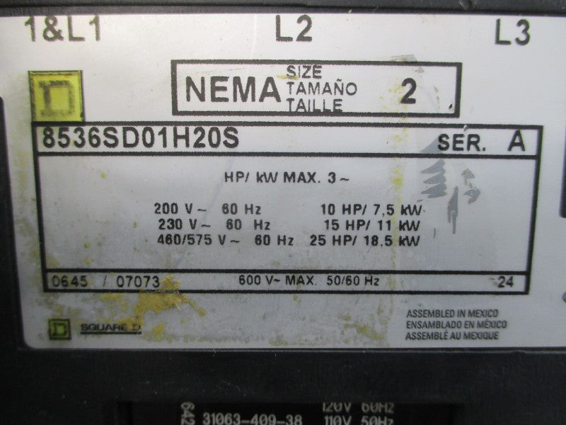 SQUARE D 8536SD01H20S SER. A 110/120V 15-45A NSNP