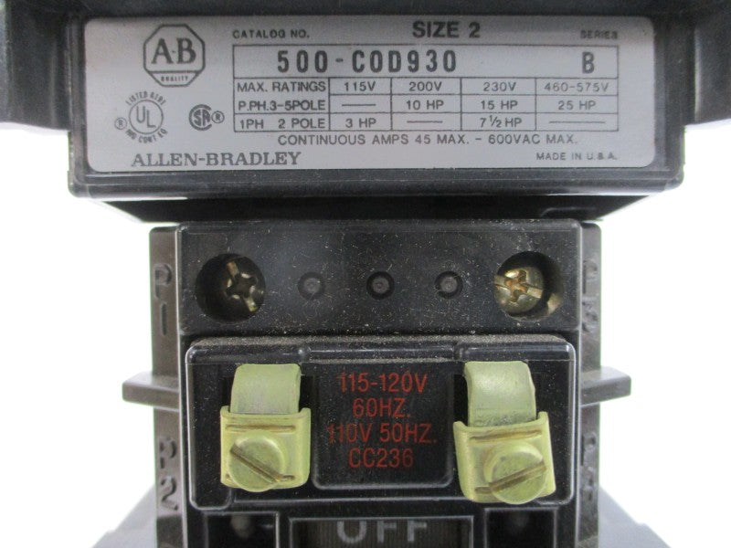 ALLEN BRADLEY 500-COD930 SER. B 110/115-120V 45A (AS PICTURED) (BR/YL) NSMP