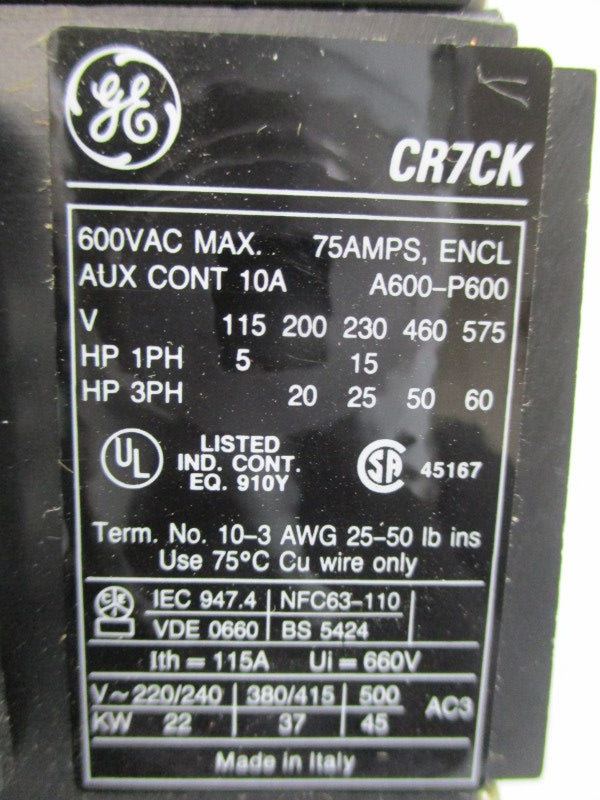 GENERAL ELECTRIC CR71VKA3AZA 110/120V 73.0A NSMP