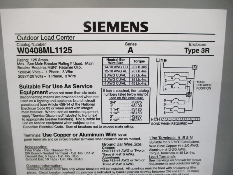 SIEMENS W0408ML1125-40 120/240V 40A NSMP