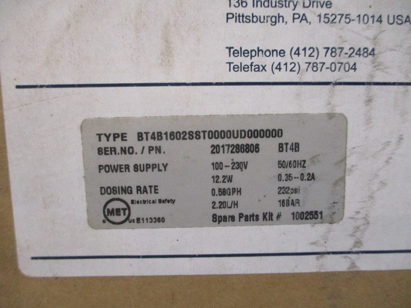 PROMINENT BT4B1602SST0000UD000000 100-230V 0.35-0.2A 232PSI NSMP