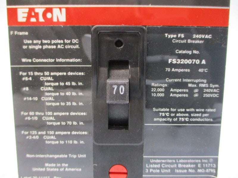 CUTLER HAMMER FS320070A SER. A 240VAC 70A NSMP