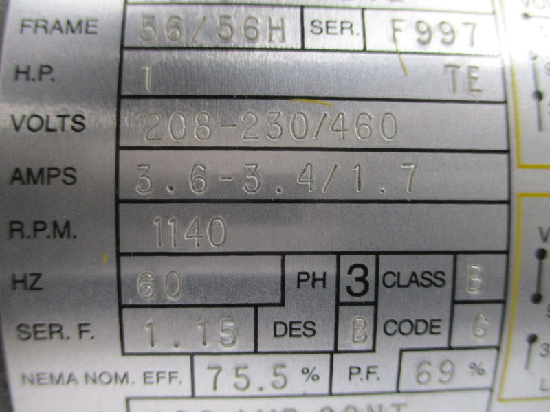 BALDOR M3556 35H876-1272 208-230/460V 3.6-3.4/1.7A NSMP
