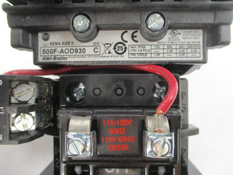 ALLEN BRADLEY 500F-AOD930 SER. 1 110/115-120V 18A (BR/WH) NSMP