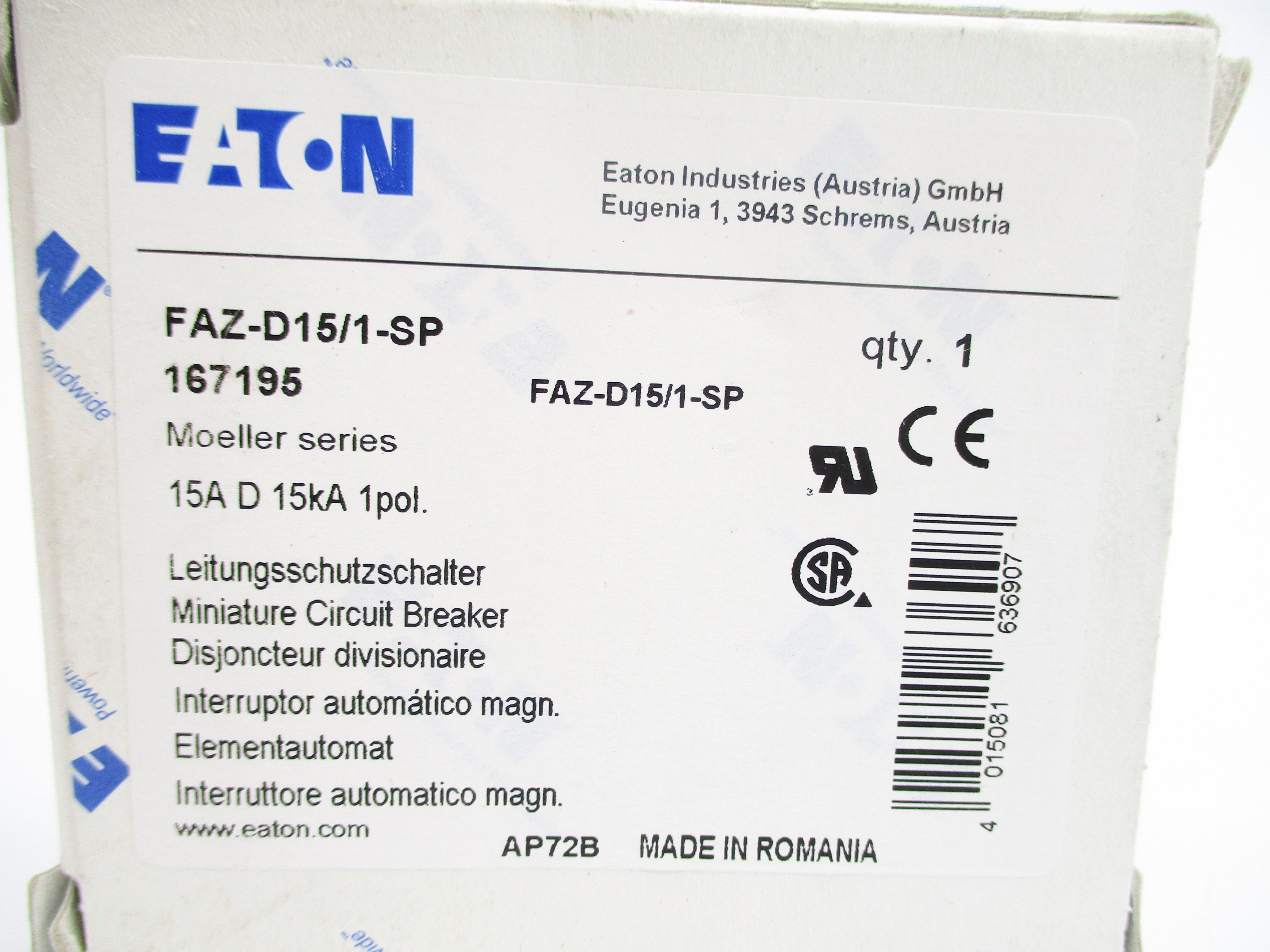 EATON FAZ-D15/1-SP 240/415V 15A NSMP