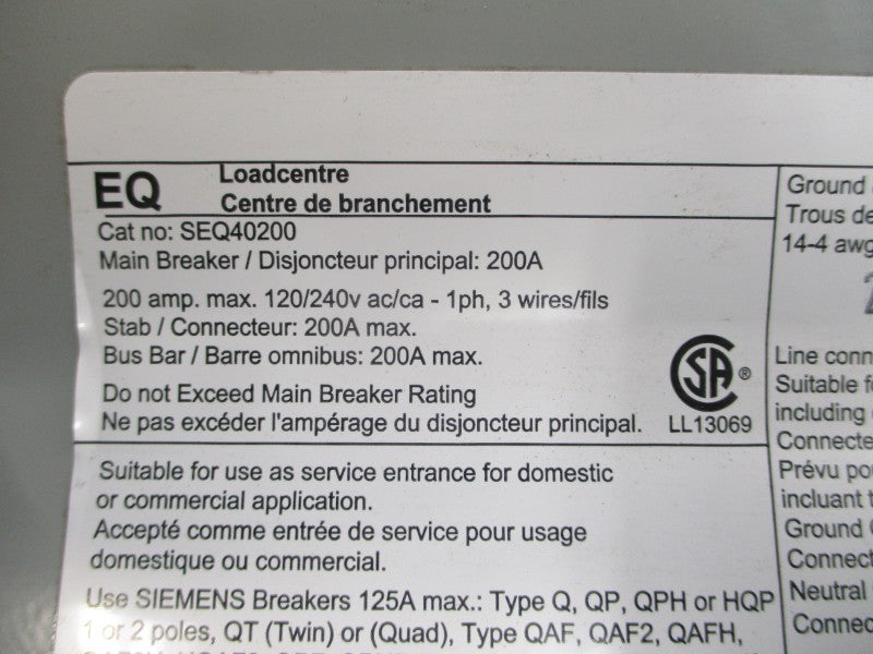 SIEMENS SEQ40200 120/240VAC 200A NSMP