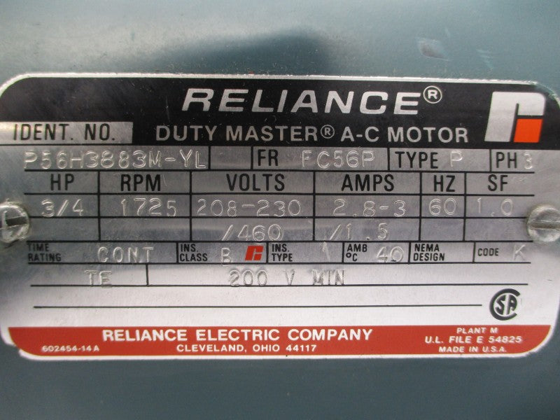 RELIANCE ELECTRIC P56H3883M-YL 10510855-NM-79167-15-SH 208-230/460V 2.8-3/1.5A NSNP