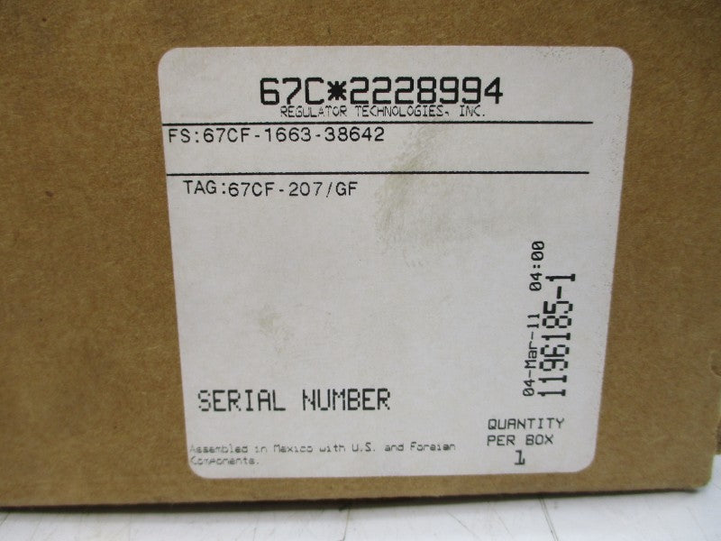 FISHER 67CF-207/GF 67CF-1663-38642 0-60PSI NSMP