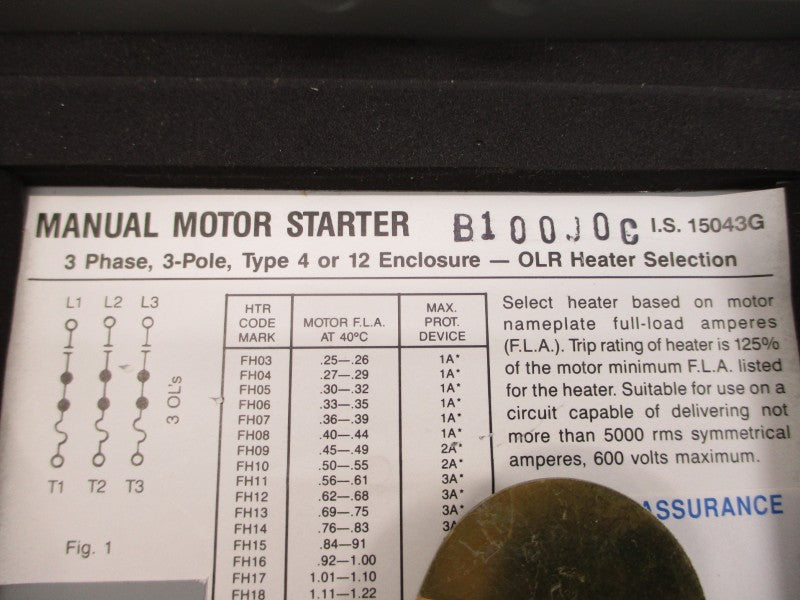 CUTLER HAMMER B100J0C 2606D83G03 240/480-600V NSMP