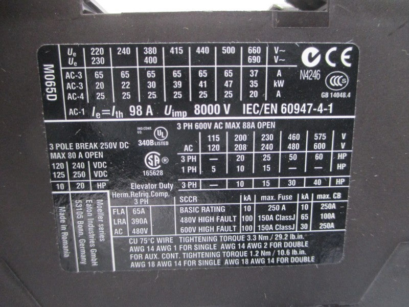 EATON XTCE065DS1T 3-1810-186B 24V 72A NSMP