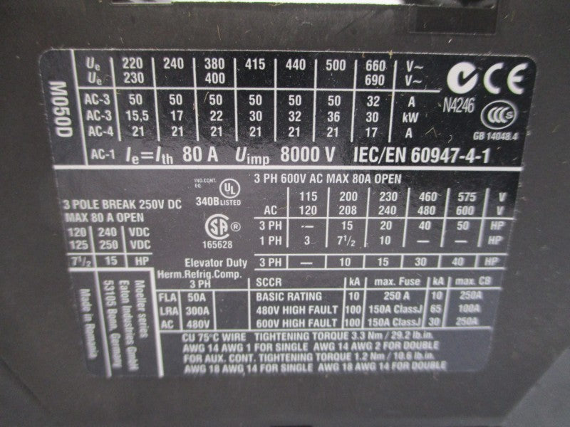 EATON XTCE050DS1TD 24-27VDC 50A NSMP