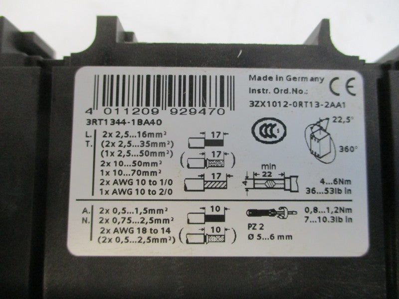 SIEMENS 3RT1344-1BA40 12VDC 100A NSNP