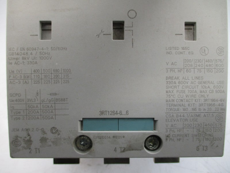 SIEMENS 3RT1264-6AU36 240-277VDC 330A NSNP