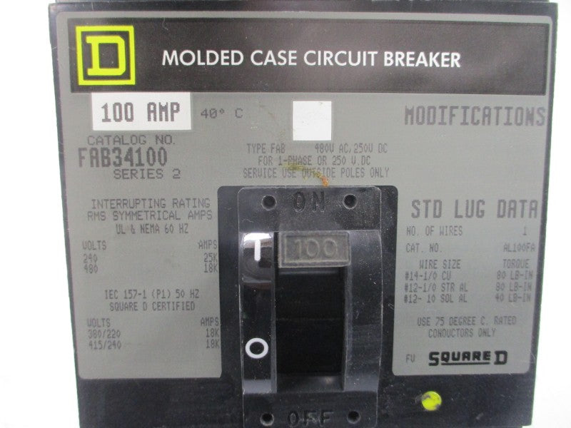 SQUARE D FAB34100 SER. 2 480VAC 100A NSMP