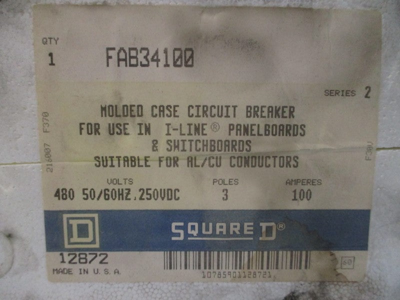 SQUARE D FAB34100 SER. 2 480VAC 100A NSMP