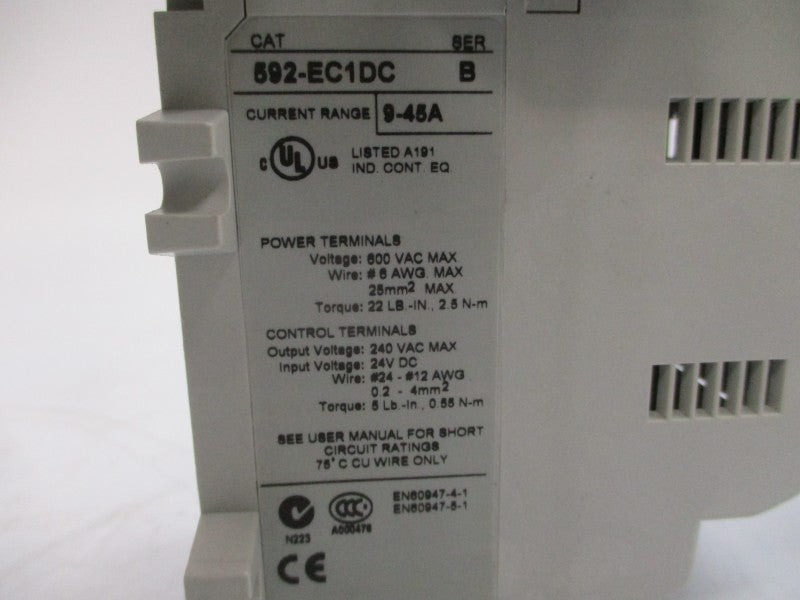 ALLEN BRADLEY 592-EC1DC SER. B 24VDC 9-45A (BR/WH) NSMP