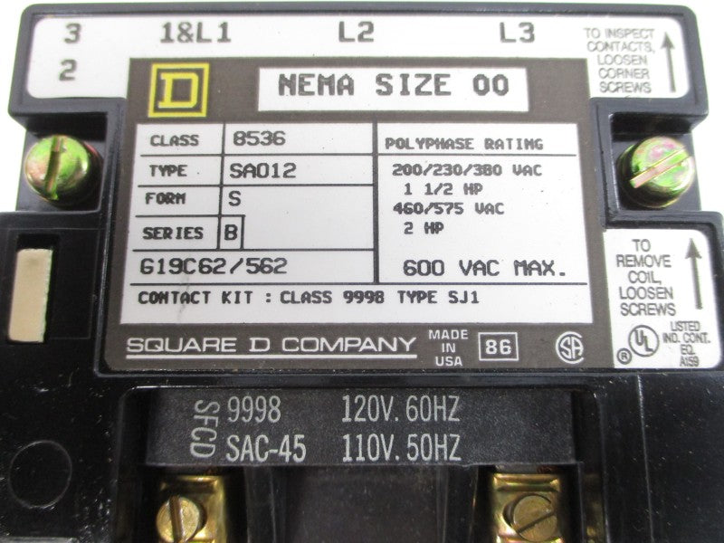 SQUARE D 8536SAO12V02S SER. B 110/120V NSMP