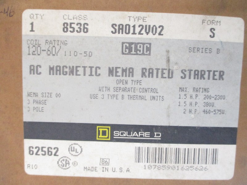 SQUARE D 8536SAO12V02S SER. B 110/120V NSMP