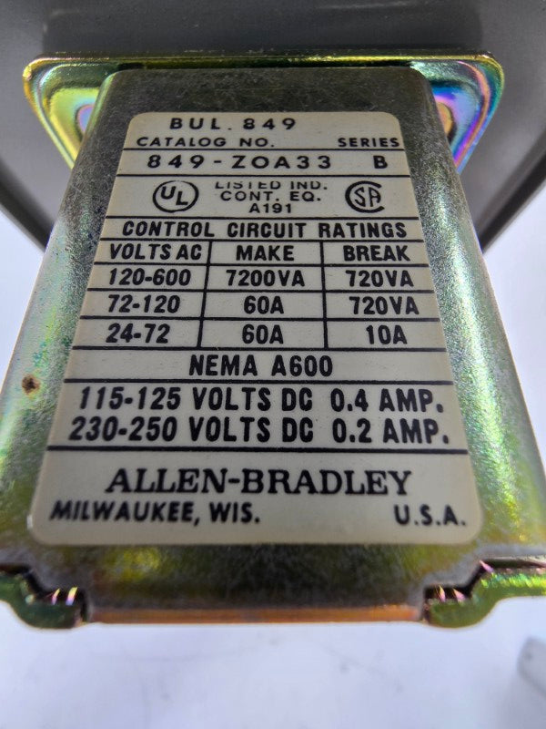 ALLEN BRADLEY 849-ZAA33 SER. B 220/240V 60A NSNP