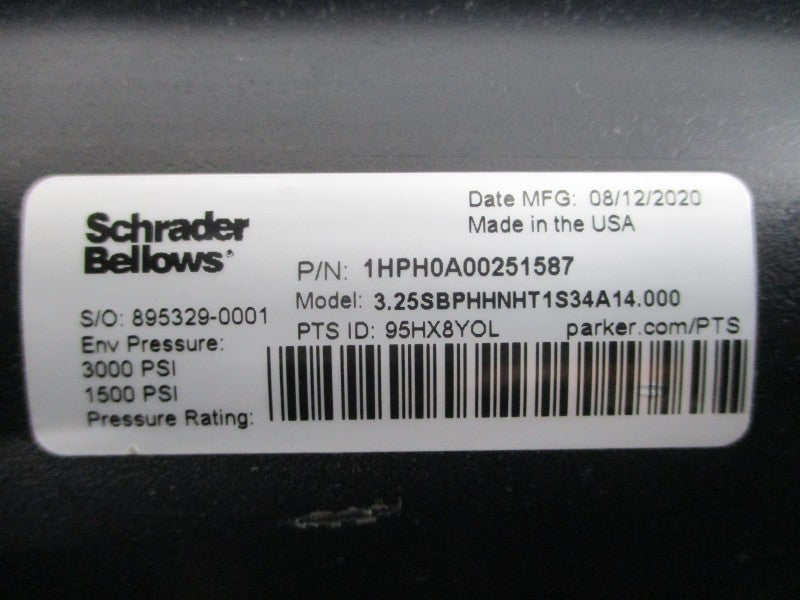 SCHRADER BELLOWS 1HPH0A00251587 3.25SBPHHNHT1S34A14.000 1500/3000PSI NSNP